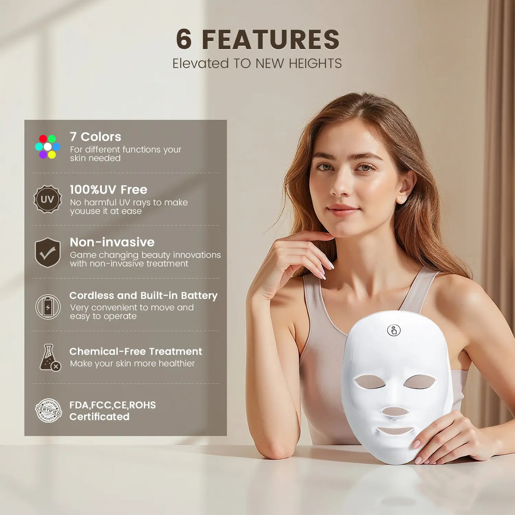 Red light therapy mask, 7-color LED photorejuvenation mask